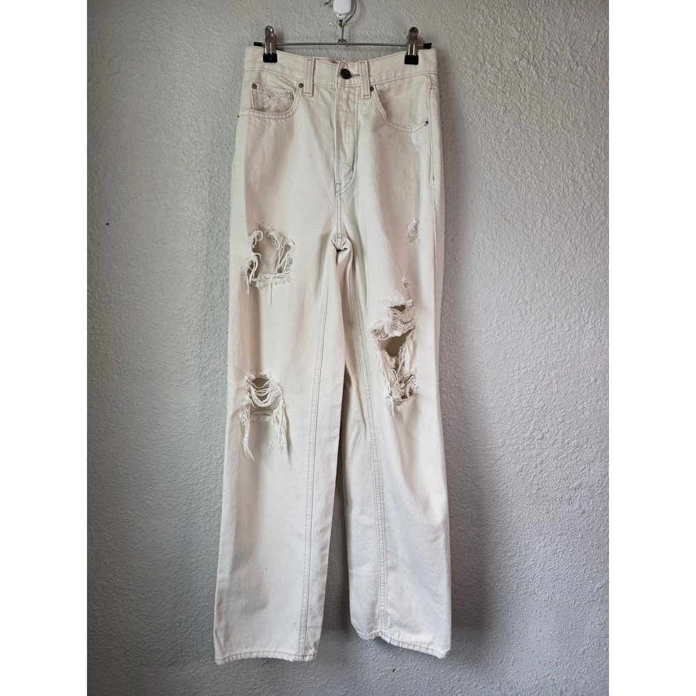 BDG Urban Outfitters High Rise Baggy Distressed Ripped White Jeans